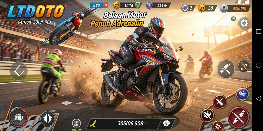 Screenshot LTDTOTO menampilkan aksi balapan motor yang mendebarkan.
