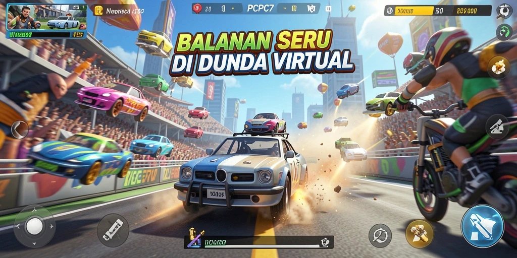 Screenshot gameplay PCPC7 yang menunjukkan aksi balap mendebarkan.