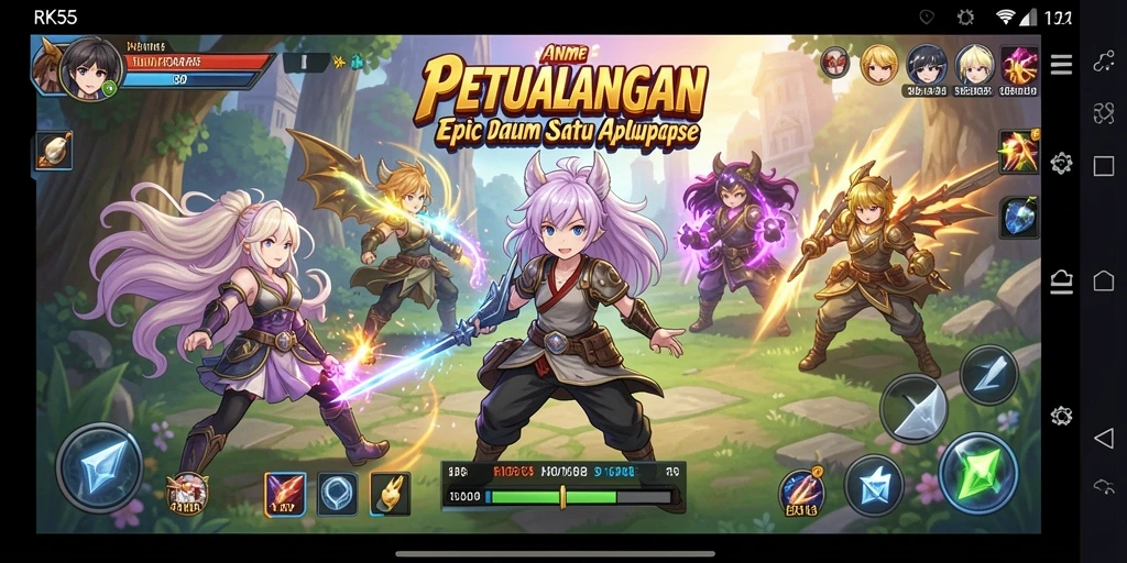 Tampilan dinamis dari gameplay RK55 yang penuh aksi.