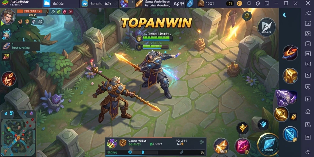 Tampilan gameplay menegangkan dari TOPANWIN dengan aksi MOBA yang seru.
